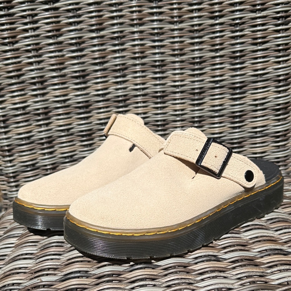Dr. Martens Cream Mules with Black Sole